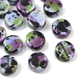 Cornflower Blue Handmade Porcelain Beads, Fancy Antique Glazed Porcelain, Flat Round, Cornflower Blue, 10~11x5.5~6mm, Hole: 2mm
