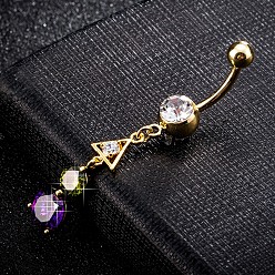 Lila Piercing-Schmuck, umweltfreundlicher Nabelring aus Zirkonoxid aus Messing, Bauchringe, mit chirurgischem Edelstahlstab, echt 18 k vergoldet, lila, 50x8 mm, Stange: 15 Spurweite(1.5mm), Stangenlänge: 3/8"(10mm)
