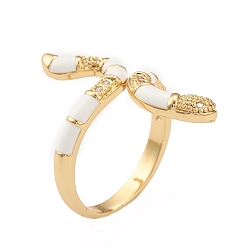 Белый Открытое кольцо-манжета в виде змеи с кубическим цирконием и эмалью, настоящие позолоченные украшения из латуни для женщин, без свинца и без кадмия, белые, внутренний диаметр: 18 мм