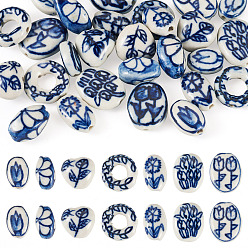 (52) Непрозрачная лаванда 28шт 7 стили фарфоровые бусины ручной работы, белый и голубой фарфор, разноцветные, 14~20.5x11~19x5~13.5 мм, отверстие : 1.5~1.9 мм, 4 шт / стиль