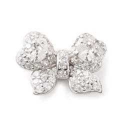 Платина 925 многорядные звенья-банты из стерлингового серебра с микропаве из прозрачных кубических цирконий, с печатью 925, родий, платина, 12.5x9x4.5 мм, отверстие : 0.7 мм