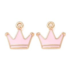 Pink Подвески из эмали и сплава, корона прелести, золотой свет, розовые, 15.5x16x2.5 мм, отверстие : 1.8 мм