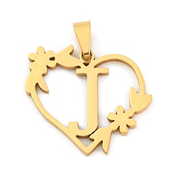 Letter J Ионное покрытие (ip) 201 подвески из нержавеющей стали, сердце с подвесками в виде букв, золотые, буква J, 23x25x1.5 мм, отверстие : 7.5x3.5 мм