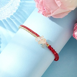 Красный Граненый биконусный стеклянный с круглыми стеклянными бусинами плетеные браслеты из бисера, с натуральным цитрином и латунными круглыми бусинами, красные, внутренний диаметр: 2-1/4~3-3/4 дюйм (5.55~9.5 см)