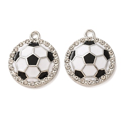Platine Pendentifs en émail , charmes de football, avec strass, platine, 20.8x18x3mm, Trou: 1.8mm