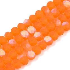 Темно-Оранжевый Прозрачные стеклянные бусины, граненые, матовые, с половинным покрытием ab цвета, рондель, темно-оранжевый, 6x4.5 мм, отверстие : 1.4 мм, около 80~85 шт / нитка, 38~40 см