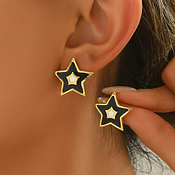 Черный Стильные 201 серьги-гвоздики в форме звезд из нержавеющей стали с эмалью, золотые, чёрные, 20x20 мм