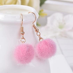 Ярко-Розовый Серьги из сплава полиэстера с подвесками, круглые, золотые, ярко-розовый, 35x15 мм