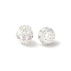 Лавандовый румянец Латунные микро проложить Цирконий Европейский бисером, баррель, стойки покрытие, прочное покрытие, без кадмия и без свинца, лавандовый румянец, 8x7.5 мм, отверстие : 4 мм