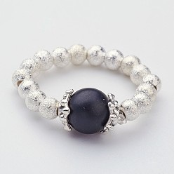 Schwarz Achat Schwarz Agate stretch Ringe, mit Messing-Perlen, Runde, 18 mm