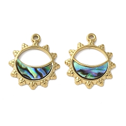 Настоящее золото 18K Цветок с луной 304 Подвески из нержавеющей стали с покрытием из натуральной раковины пауа/белой раковины, ионное покрытие (IP), реальный 18 k позолоченный, 18.5x16x2 мм, отверстие : 1.2 мм