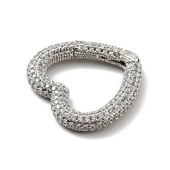 Platinum Brass Micro Pave Clear Cubic Zirconia Spring Gate Rings, Cadmium Free & Lead Free, Heart, Platinum, 26x27x4mm