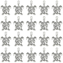 Antique Silver 50Pcs Tibetan Style Alloy Pendants, Tortoise Charms, Antique Silver, 21x14.8x2mm, Hole: 1.6mm