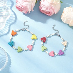 (52) Непрозрачная лаванда Браслеты-связки из синтетических бирюзовых бусин в виде бабочек для женщин, разноцветные, 7-3/8 дюйм (18.8 см)