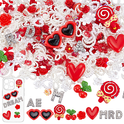 Красный Наборы для самостоятельного декорирования чехлов для телефонов, включая подвески-слайды из цинкового сплава, Кабошоны, акриловый жемчуг, Кабошоны из смолы, красные, 6~40 мм, отверстие : 1.5x7.9 мм