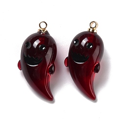 Dark Red Halloween Transparent Resin Pendants, with Light Gold Tone Metal Loops, Ghost, Dark Red, 23.5x11x9.5mm, Hole: 1.5mm
