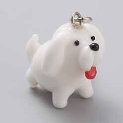 Собака Подвесные украшения лэмпворк ручной работы, с латунной застежкой омар коготь, Китайские знаки, платина, собака, 47 мм, кулон: 21x16x21 мм