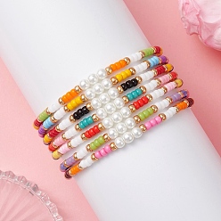 (52) Непрозрачная лаванда 7шт. стеклянные бусины эластичные браслеты для женщин, круглые, с пластиковыми бусинами из искусственного жемчуга, разноцветные, внутренний диаметр: 2.05 дюйм (5.2 см)