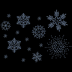 Saphir Clair  Strass hotfix en forme de flocon de neige, strass de verre, accessoires de costumes, couture artisanat décoration, saphir clair, 75x100x1.5mm, flocon: 13~86x12~73mm