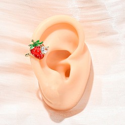 Малиновый Серьги-каффы из клубничной латуни с микропаве из прозрачных кубических цирконий, с эмалью, стойки покрытие, прочное покрытие, без кадмия и без свинца, реальный 18 k позолоченный, малиновый, 14.5x14x16 мм