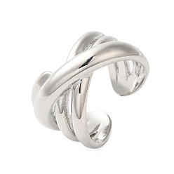 Платина Латунные открытые кольца манжеты, кольца крест-накрест для женщин, без кадмия и без свинца, платина, 14 мм, регулируемый