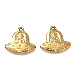 Plaqué 18K Or Véritable Pendentifs en acier inoxydable, porte-clés extraterrestres et vaisseaux spatiaux, placage ionique (ip), réel 304 k plaqué or, 18mm, Trou: 20x20x3mm