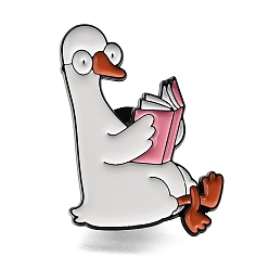 White Reading Duck Enamel Pins, Black Alloy Lapel Pin Backs for Backpack Clothes, White, 30x21.5mm