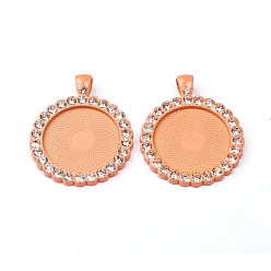 Light Salmon Alloy Pendant Cabochon Settings, Plain Edge Bezel Cups, with Crystal Rhinestone, Flat Round, Light Salmon, Tray: 25mm, 43x34x3mm, Hole: 4.5x6.5mm
