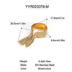 Позолоченный и Цвет Нержавейки Регулируемые 304 открытые манжеты из нержавеющей стали с кисточками и бусинами для женщин, настоящее золото и нержавеющая сталь, внутренний диаметр: регулируемый