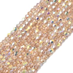 Цвет Древесины Ab цветные прозрачные стеклянные бусины пряди, двухконусные, граненые, с половиным покрытием, деревесиные, 2.5x3 мм, отверстие : 0.7 мм, около 148~149 шт / нитка, 15.35~15.55'' (39~39.5 см)