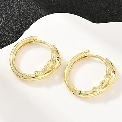 Real 16K Gold Plated Brass Micro Pave Cubic Zirconia Hoop Earrings, Snake, Real 16K Gold Plated, 19.5x17.5x6mm