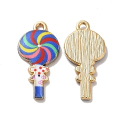 Colorful Alloy Enamel Pendants, Golden, Lollipops Charm, Colorful, 24x12x2mm, Hole: 1.5mm