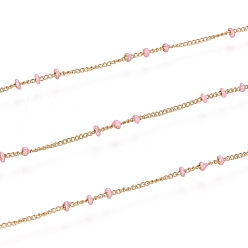 Pink Ионное покрытие (ip) 304 бордюрные цепи из нержавеющей стали, спутниковые сети, с эмалью и катушкой, пайки, долговечный, реальный 18 k позолоченный, розовые, 1.5x1x0.1 мм, около 32.8 футов (10 м) / рулон