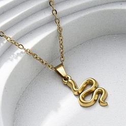 Настоящее золото 18K Змея 304 ожерелья из нержавеющей стали с подвеской, ионное покрытие (ip), реальный 18 k позолоченный, 17.91 дюйм (45.5 см)