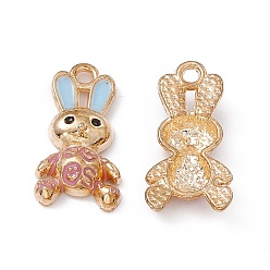 Light Sky Blue Alloy Enamel Pendants, Rabbit Charm, Golden, Light Sky Blue, 20x10x3.5mm, Hole: 2mm