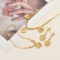 Золотой Изящный комплект из кулона в виде латунного сердечка, сережек и браслета для женщин., золотые, ожерелья: 16.54 дюйм (42 см)