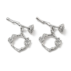 Платина Латуни Переключить застежками, без кадмия, без никеля и без свинца, цветок, платина, Кольцо: 14x15x3 mm, отверстие : 1 мм, бар: 21x6x6 mm, отверстие : 1 мм