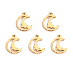 Золотой 304 прелести нержавеющей стали, лазерная резка, луна со звездным шармом, золотые, 11.7x9.2 мм