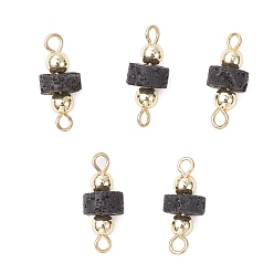Лавовый камень Подвески-фигурки из натурального лавового камня в форме диска и гальванизированного немагнитного синтетического гематита с круглыми бусинами, с 304 двойными петлями из нержавеющей стали, золотые, 15x6.5 мм, отверстия : 1.6 mm и 1.8 мм