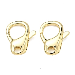 Настоящее золото 18K Карабин-лобстеры, латунные, долговечный, стойки покрытие, без свинца и без кадмия, реальный 18 k позолоченный, 19.5x16x4.5 мм, отверстие : 3.5x2.8 мм