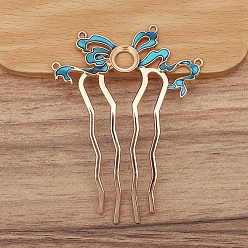 Темно-Голубой Выводы из гребня для волос из сплава эмали, кабошон настройки, цветок, глубокое синее небо, 75x57 мм