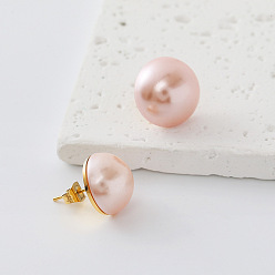 Pink 304 Pendientes redondos de perlas de agua dulce de acero inoxidable para mujer, dorado, rosa, 15 mm