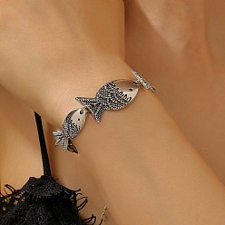 Античное Серебро Браслеты-цепочки из сплава для женщин, рыба, античное серебро, 7-1/8 дюйм (18.1 см)