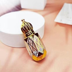 Золотистый Стеклянная пустая бутылка с шестигранным узором в арабском стиле и шариковой ручкой с алюминиевой крышкой, золотые, 66x22 мм, емкость: 6 мл (0.20 жидких унций)