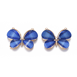 Royal Blue Alloy Pendants, with Resin, Faceted, Butterfly, Light Gold, Royal Blue, 21~22x28~29x4.5mm, Hole: 2.5mm.