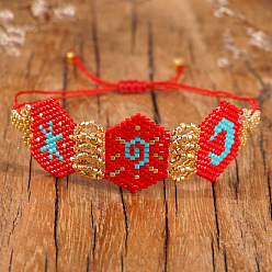 Красный Браслеты из бисера и стеклянных бусин для женщин, шестиугольник, красные