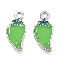 Lime Vert Pendentifs en émail , charmes de piment, platine, lime green, 16x7.5x1.5mm, Trou: 1.5mm