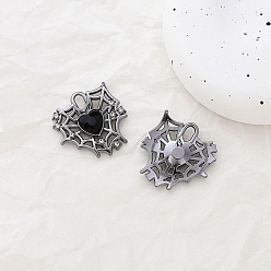 Black Platinum Alloy Rhinestone Pendants, with Glass, Heart Charms, Black, 26x27mm
