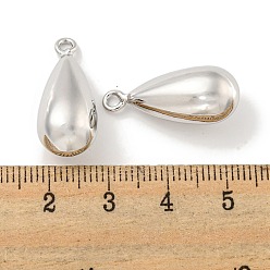 Real Platinum Plated Brass Pendants, Teardrop Charms, Real Platinum Plated, 24x10x9mm, Hole: 1.8mm