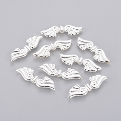 Серебро Сплавочные овальные бусины тибетского стиля , крыло ангела, без кадмия и без свинца, серебряные, 45x14x4.5 мм, отверстие : 2 мм